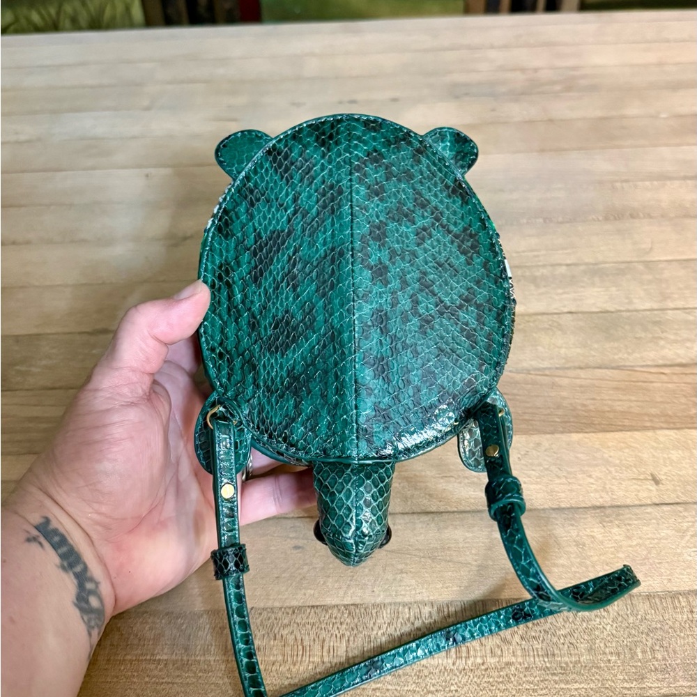 Tory Burch Green Embossed Leather Mini Turtle Crossbody Shoulder Bag - Picture 7 of 16